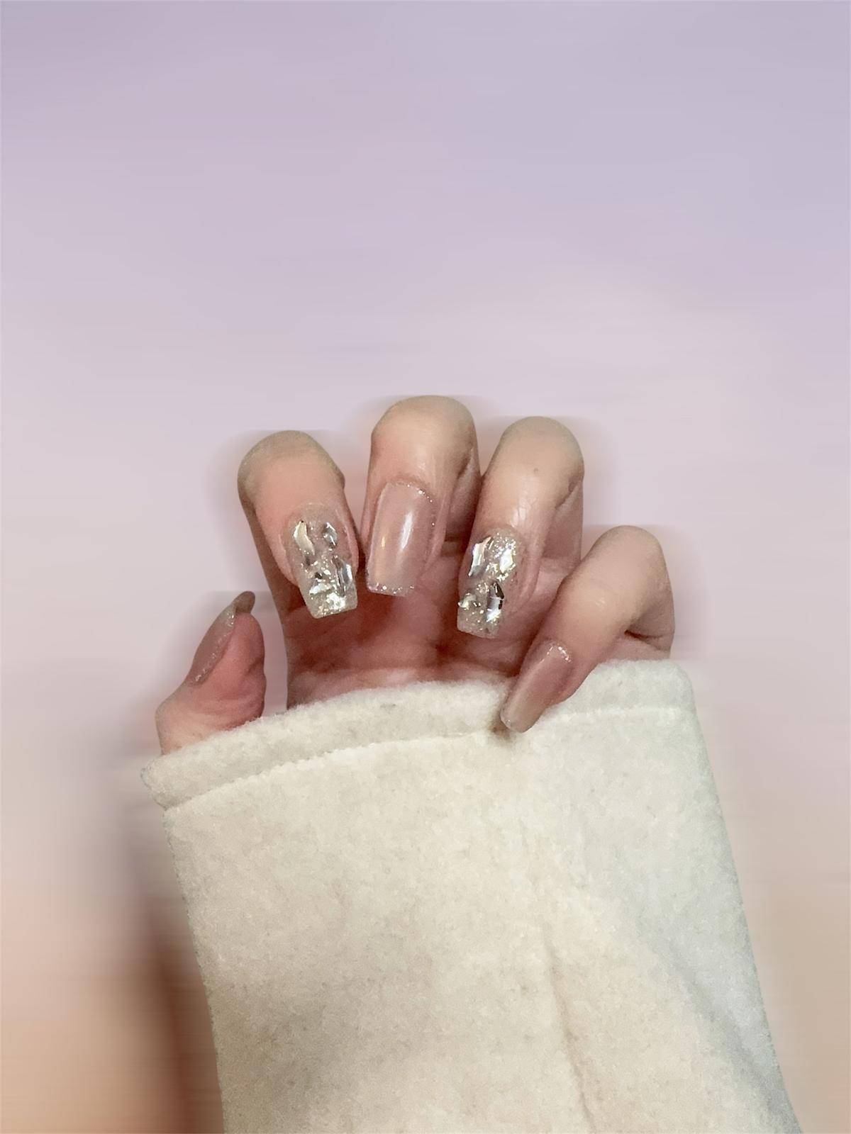 Crystal foil press-on nails
